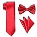 Men's Necktie,Bowtie & Pocket Square 3pc Set-Pure Deluxe Neck Tie Red by Yakee Lemon