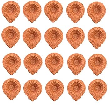 Diwali Clay/MITTI/Terracotta Designer Diya Pack of 20 by Zealous Arts (AVL in Packs of 20,50 & 100)