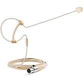 Sujeetec Headset Microphone Headworn Single Earset Over Ear Hanging Condenser Mic Compatible with AKG Wireless System Bodypack Transmitter, Ideal for Singing, Churches, Stage Performance – Beige