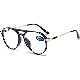 ABETOS Aviator Reading Glasses for Women Men Blue Light Blocking Oval Retro Fashion Double Bridge Computer Reader