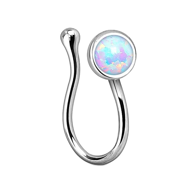 Piercingfaktor Fake Ring Piercing Nasenpiercing Hoop Messing mit Opal Stein