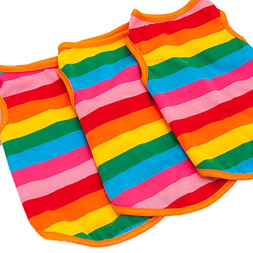 Ztl Rainbow Stripe Dog Shirts Pet T-Shirt Cotton Vest Puppy Apparel Dog Cat Clothes