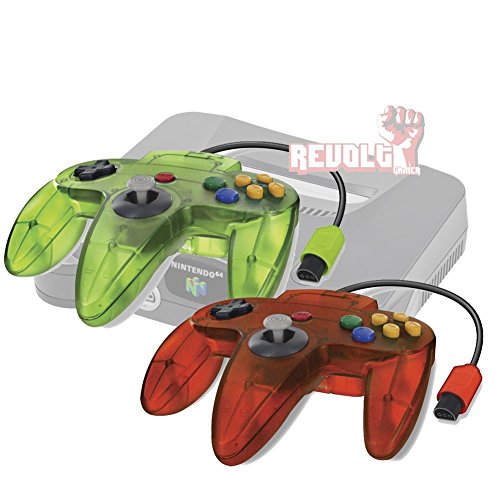 Original Style N64 Wired Controller Gamepad 2 Pack for Nintendo N64 Video Game Console (Green/Flame)