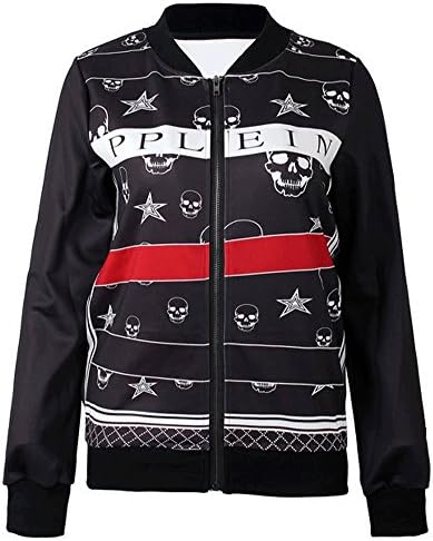 ZKCostume Women Baseball Jacket Full Zip Hoodie Jacket Coat (Black, Skull, Small)