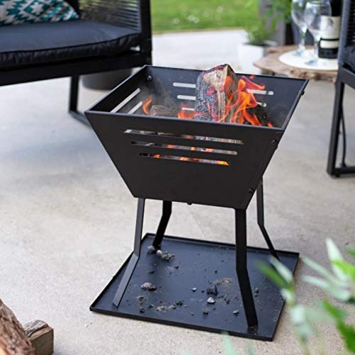 Home La Hacienda Modern Fire Pit - Square Basket Log Burner (Large Garden Patio Heater, Chimenea Wood Stove BBQ Chiminea)