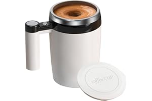 OUGETHER Automatic Magnetic Stirring Coffee Mug, Self Stirring Mug Magnetic Coffee Stirrer Mug for Milk,Stainless Steel Self Mixing Coffee Cup with Lid for Coffee (White)