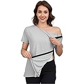 Fififlip Women's Post Shoulder Surgery Tear Away Shirt Short Sleeve Side Snap Chemo Port Postpartum Shirts Adaptive Clothing