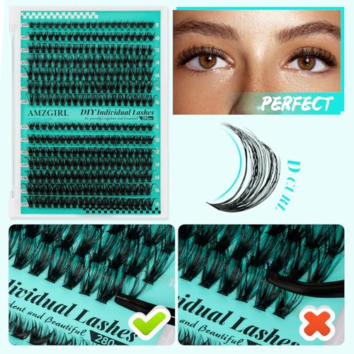 Cluster Lashes Kit 60D 80D,Individual Lashes Clusters Kit,280pcs Lash Clusters,Including Bond And Seal,Eyelash Remover For Eyelashes Extensions,Applicator Tool For False Eyelash Cluster set (D-Mix8-16mm|set)
