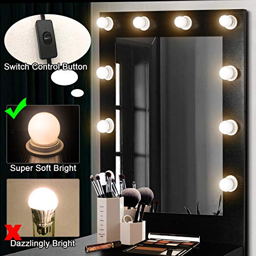US Shipping Vanity Set with Lighted Mirror, YEEGO Makeup Vanity Dressing Table Dresser Writing Desk with Drawer for Bedroom Easy Assembly, Black(10PCS Warm LED Bulbs)