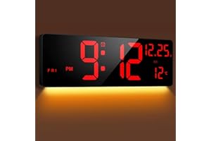 Xflyee 16.5" Large Digital Wall Clock with Color Changing Night Lights, Auto Dimmer Digital Wall Clock Large Display with Remote, Date, Indoor Temperature, DST, Clear Read Digital Clock Large Display