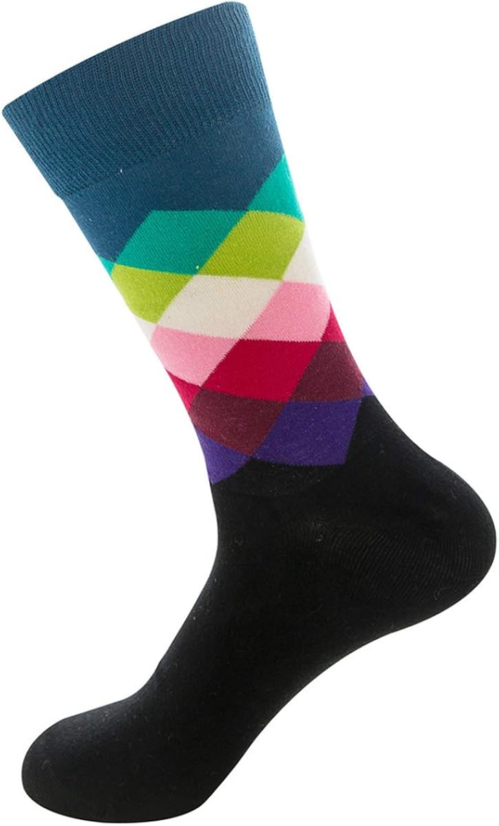 Colorful Fun Dress Socks for Men Casual Crew Novelty Socks Plaid Cotton