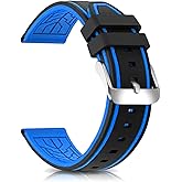 Narako Silicone Watch Bands Divers Model Replacement Rubber Watch Strap 20mm 22mm 24mm 26mm Waterproof Line Bicolor Silver Buckle for Men and Women Sport