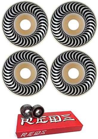 Spitfire Wheels 54mm Classics White/Black Skateboard Wheels - 99a with Bones Bearings - 8mm Bones Super Reds Skate Rated Skateboard Bearings (8) Pack - Bundle of 2 Items