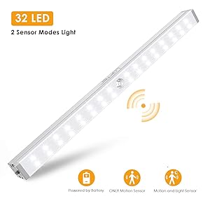 Closet Lights Battery Operated, LOFTer 32-LED Wireless Wardrobe Light with 2 Sensor Modes, Portable Motion Sensor LED Lights for Closet, Under Cabinet, Cupboard, Hallway, Kitchen Stick Night Lighting