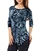 Allegra K Women's Tie Dye Irregular Hem Shirt Round Neck Long Sleeves Casual Top Medium Blue