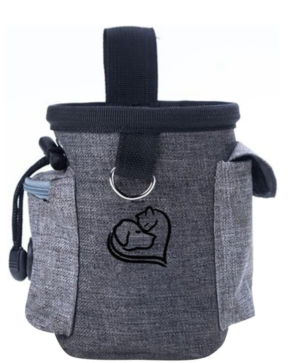 BARGAIN4ALL Dog Treat Pouch Dog Training Bag Dog Snack Bag Dispenser Wear Built-in Poop Bag Dispenser Dog Treat Bag for Walking Dog Training Waist Bag (Black & Grey)