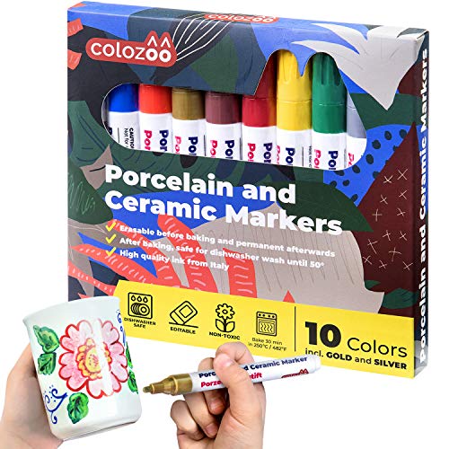 Colozoo Porcelain Markers Dishwasher Safe 10 Bright Colors Ceramic