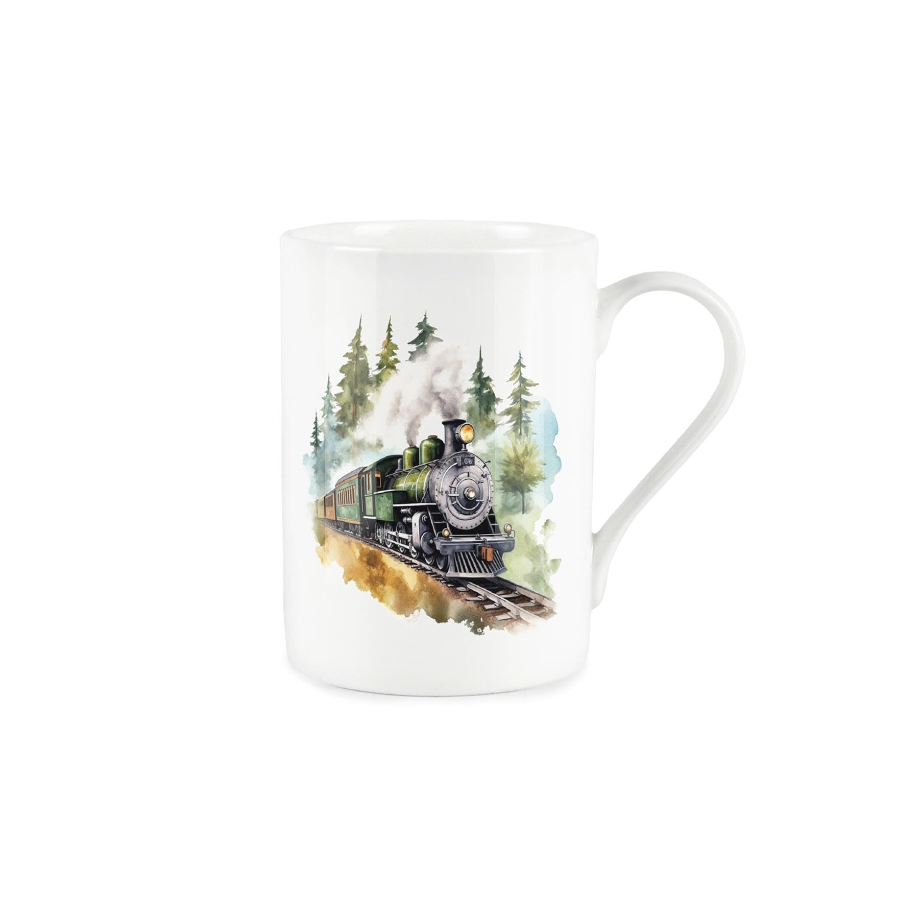 Purely Home Steam Train Mug - American Trains Forest Scene - Bone China White Mug Coffee/Tea Present Gift for Train Enthusiasts