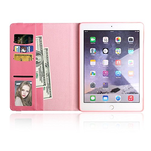 Xiaoai Apple iPad 2018 9.7/2017 9.7/iPad Air 2/iPad Air 9.7 inch Case,360 Degrees Rotating Multi Angles Slim Stand with Auto Sleep/Wake and Card Slots Smart Detachable Cover (Pink)