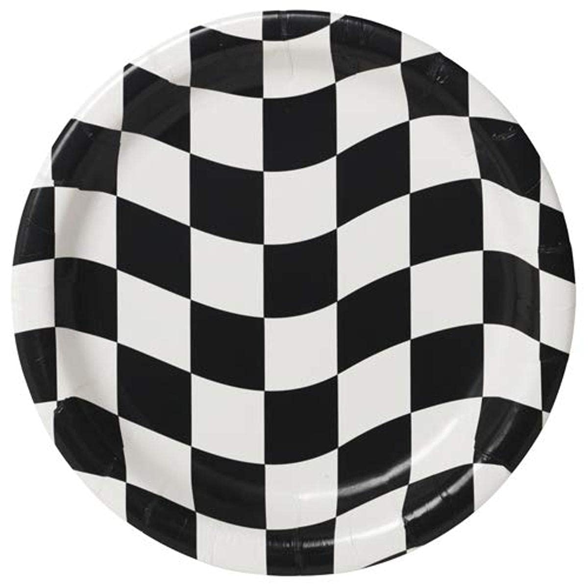 Creative Party Checkered Racing Round Paper Dinner Plates, 9" - 8 Pcs.