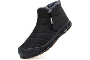 Hanani Mens Snow Boots Waterproof Winter Boots for Men Fur Lined Warm Ankle Boots Zipper Closure Slip on Outdoor Boot Comfortable Walking Shoes