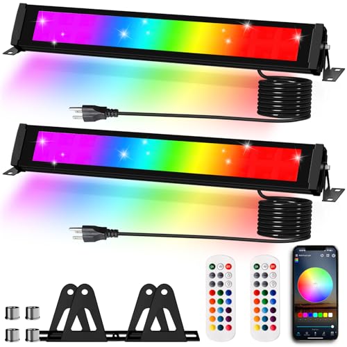 Reflector LED Exterior RGB 50W 2Pce, Barra Luz LED RGB de Pared con Temporizador y Memoria, Luz de Fiesta Pared con Control Remoto y App 2.4GHz,16 Millones Colores para Fiesta