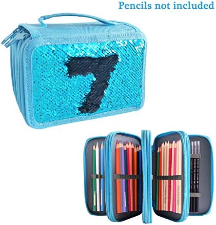 Flip SparkleBlue Sequin 72 Slots Pencil Case Holder 4 Layers Colored Pen Organizer Bag Cosmetic Brush Pouch