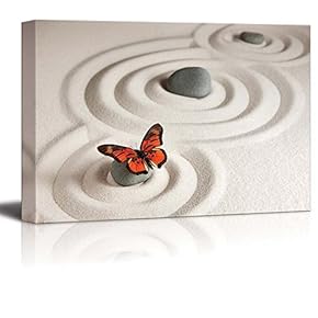 Circles on White Sand and Zen Rocks with...