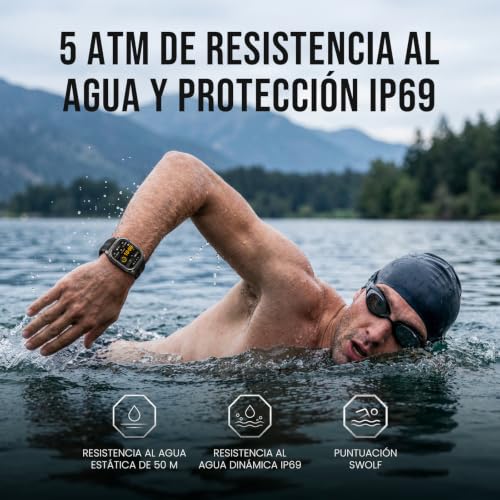 KOSPET Pulse 2 Reloj Inteligente con GPS, 5 ATM e IP69, Batería 15 Días | Smartwatch Militar AMOLED 1.96", Resistente, Linterna LED, 170+ Deportes, Ritmo Cardíaco y Sueño para Android iPhone