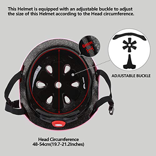 Adjustable Kids Skateboard Helmet,Bike Helmet Knee Elbow Pads Wrist Pads 7 in 1 Protective Sports Gear Set Suitable for Ages 3-8 Years Roller Skating Scooter Cycling Toddler Boys Girls (Pink)