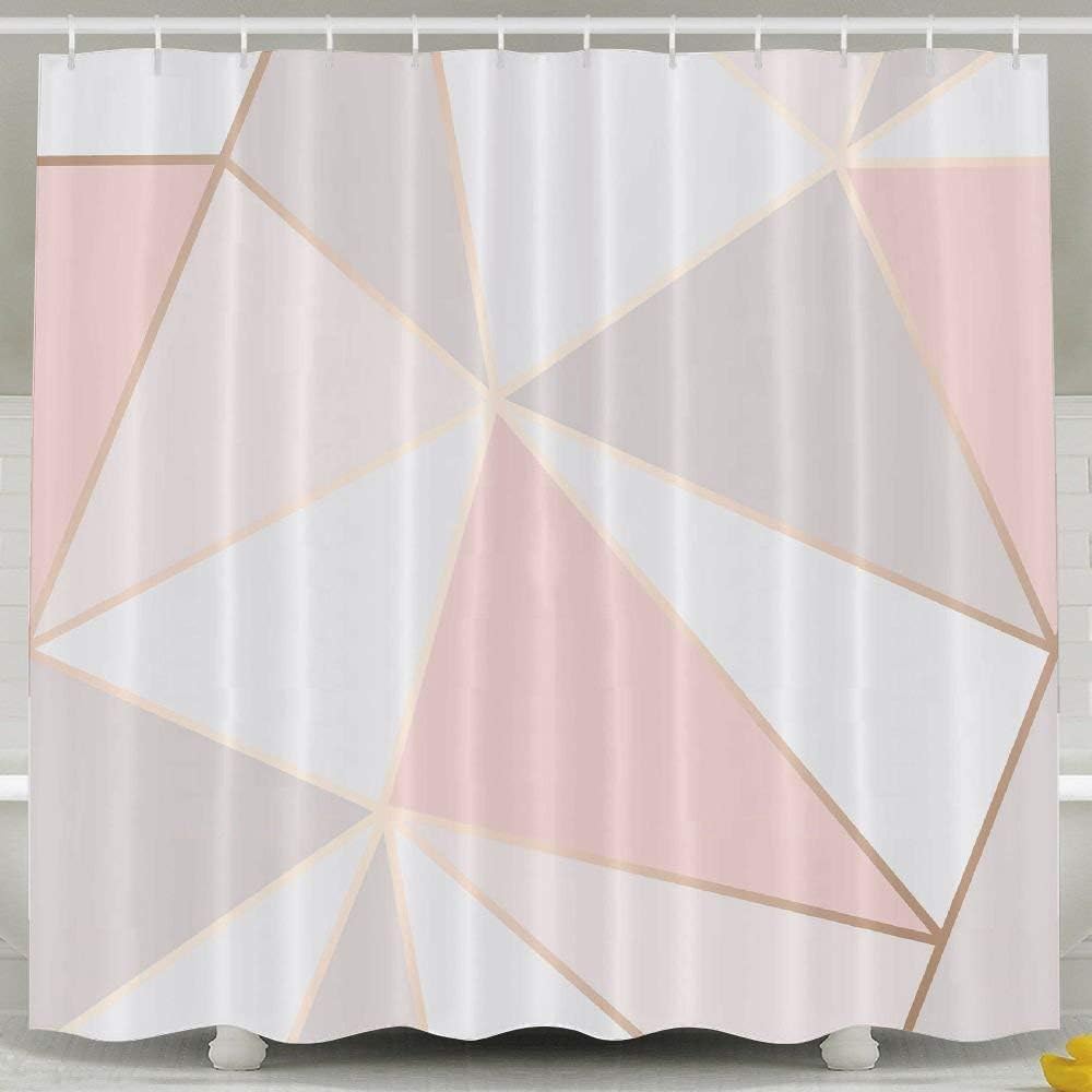 Decams Rose Gold Pink Geometric Pattern Shower Curtain,Waterproof Polyester Shower Curtain Sets For Men/Women