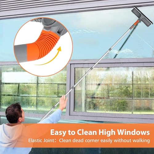 AIRFULAE Squeegee Window Cleaner, 2 in 1 Window Shower Cleaning Tool Extension Pole, 270CM Telescopic Window Washing Equipment with Bendable Head, Glass Cleaning Tools for Indoor Outdoor High Windows