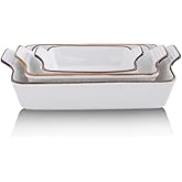 KOOV Bakeware Set, Ceramic Baking Dish Set, Rectangular Casserole Dish Set, Lasagna Pans for Cooking, Cake Dinner, Kitchen, 9 x 13 Inches, Texture Series 3-Piece (White)