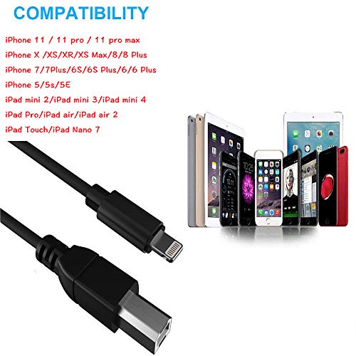 Phone to MIDI Cable,Aoiutrn USB 2.0 OTG Type B Musical Instrument Midi Adapter Cord Compatible with iPhone 11 Pro / 11 /XS/Max/X/8/7 to Electric Piano,Midi Keyboard,Audio DAC and More (Black)