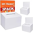 GRAWUN 3 Pack Cardboard Ballot Box with Slot, Suggestion Boxes with Removable Header, White Glossy Raffle Boxes 6.5x4.5x4.5Inch, Donation Boxes for Fundraising, Collecting Card and Voting Contest