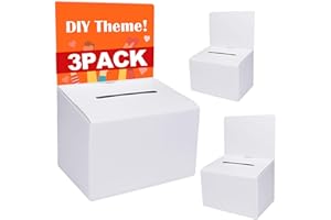 GRAWUN 3 Pack Cardboard Ballot Box with Slot, Suggestion Boxes with Removable Header, White Glossy Raffle Boxes 6.5x4.5x4.5Inch, Donation Boxes for Fundraising, Collecting Card and Voting Contest