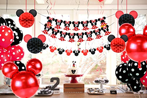 JOYMEMO Minnie Themed Party Supplies Birthday Decorations Red and Black for Girls, Ear Headband, Hap - //coolthings.us