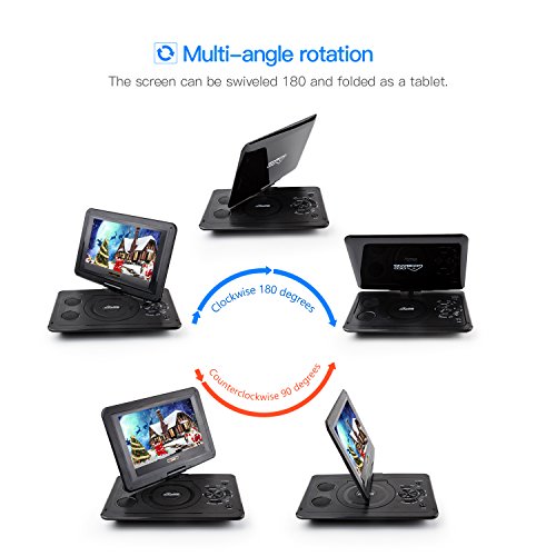 (Updated 2018) GooBang Doo EVD-1 Portable DVD Player Support Customizing Personalized Boot Screen with 8 hours Rechargeable Battery, Swivel Screen, SD Card Slot and USB Port - Black