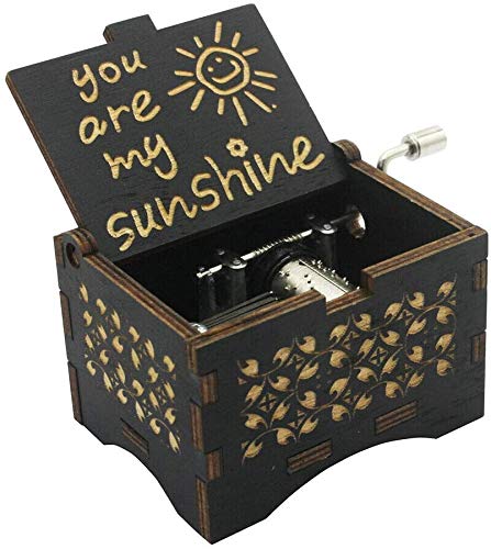 CAMKONG Laser Engraved Vintage Wooden Hand Crank Music Box You are my Sunshine Birthday Christmas Valentine's Day Gift and also the best gift for Friends and Family (Black)