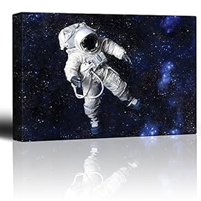 Fully Equipped Astronaut Floating in a Blue Starry Galaxy - Canvas Art Home Art - 12x18 inches
