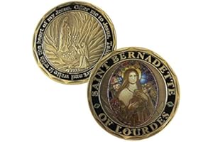 Aizics Mint St Bernadette of Lourdes Coin, Saint Bernadette Catholic Challenge Coin, Religious Coin Collectibles, Iron Bronze Plated 38mm x 2mm