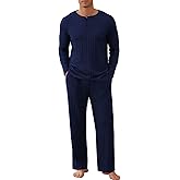NITAGUT Men's Pajama Set Henley Collar Loungewear Long Sleeved Buttoned Sleepwear 2 Piece Pjs with Pockets