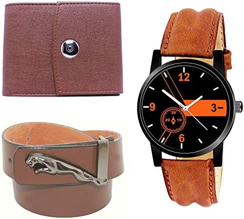 Xforia Latest Combo Pack of Brown Unisex Leather Belt, Wallet & Analog Watch - XF_WBW_354