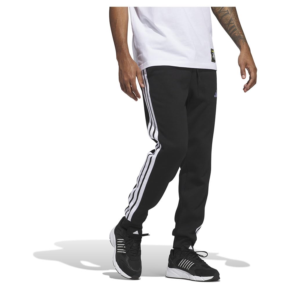 Adidas Men's Essential Three Stripes Fleece Pant, Black/White, L 3