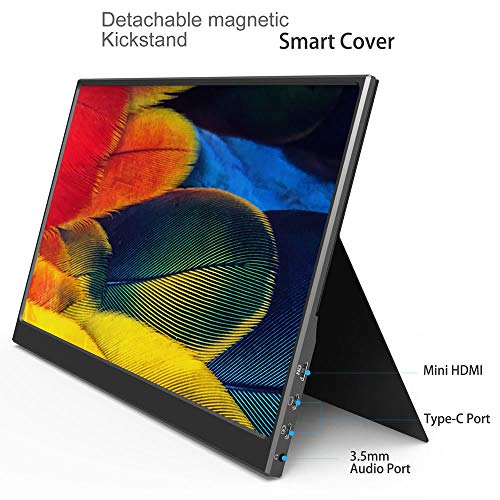 Bimawen 15.6 inch Portable Monitor 1920x1080 IPS Screen FHD Ultra-Thin Game Monitor with Detachable Kickstand Case-Type-C HDMI Port - External 5V/2A Power Supply-Compatible with Xbox Switch PC Laptop