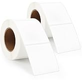 2" x 2" White Square Thermal Label Stickers, 2 Roll Self-Adhesive Large Square Direct Thermal Labels with Perforation Line Compatible with Most Thermal Printers (500 Sheets/Roll)