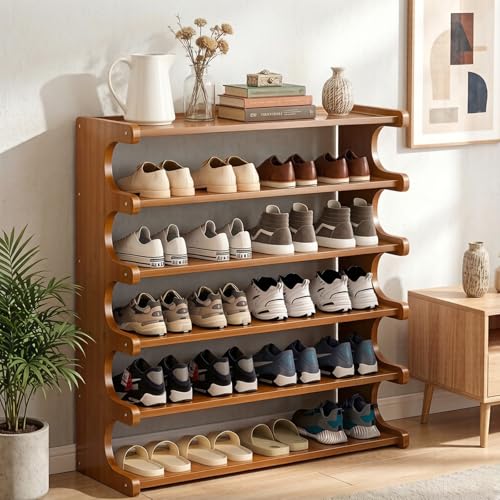 Zapatera Organizador, 6 Niveles, Con Capacidad Para 20-24 Pares de Zapatos, Zapatero de Bambú, Ideal Para Pasillos, Corredores y Entradas, 68 * 20 * 82CM