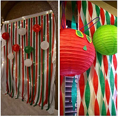12 Rolls 324 Yards 6 Colors Christmas Party Streamers Photo Booth Backdrop Decorations Crepe Paper Streamer Red Festive Green White Gold Silver Streamers Decorative Streamers 1.8" W x 27 Yard/roll for
