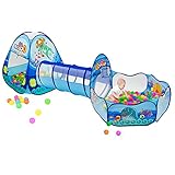 Kids Play Tent Tunnel and Ball Pit with Basketball Hoop,Carton Ocean Animals 3 in 1 Set, Pop-up Easy Open and Fold, Cubby Tube Teepee ,Best for Children Kids Outdoor Indoor(Balls Not Included)