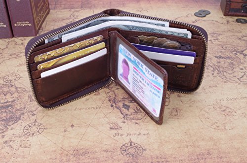 Admetus Men's Genuine Leather Short Zip-around Bifold Wallet (brown)
